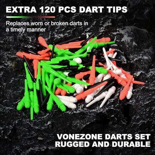 Darts Plastic Tip, Professional Soft Dart Tip Set, 12Pcs 18Gram with 120 Extra Tips, 6 One-Piece Dart Wings, Flight Protector, Tool Wrench, Storage Case, Plastic Darts for Electronic Dart Board