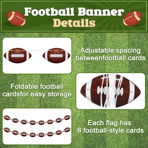 4 Pack Football Party Decorations, 32 PCS Football Cardboard Pre-Assemble Game Day Party Football Banner Garland for Bowl Game Day Sports Themed Party Supplies Birthday Cutouts Banner Decor - style: Football