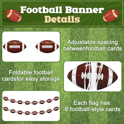 4 Pack Football Party Decorations, 32 PCS Football Cardboard Pre-Assemble Game Day Party Football Banner Garland for Bowl Game Day Sports Themed Party Supplies Birthday Cutouts Banner Decor - style: Football