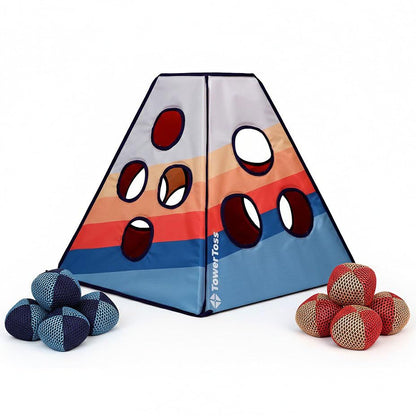 360° Portable Outdoor Toss Game, 4 Sided Folding Tower with 8 Bean Bags & Carry Case, Family Friendly Lawn Game for Beach, Tailgating & Backyard Fun - Ages 8+, 2-4 Players