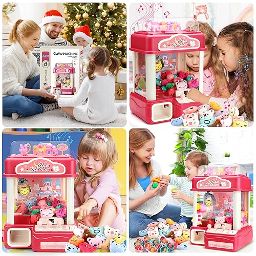 55 PCS Large Kids Claw Machine, Candy Vending Grabber, Prize Dispenser Toys for Girls Boys with Lights Sound, Electronic Claw Game Machine Toys for 3 4 5 6 7 8 Years Old Girls