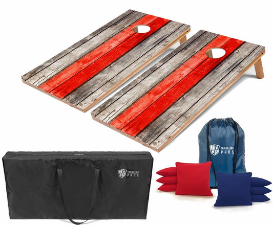 Tailgating Pros Regulation Cornhole Boards - 4'x2' Lightweight Wooden Retro and Classic Themed Cornhole Game w/Carrying Case & Set of 8 Corn Hole Bean Bags w/Tote - color: Rustic Plank