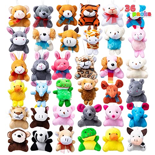 JOYIN Claw Machine Arcade Toy with LED Light & Adjustable Sound, Rechargable Dispenser Toys Mini Vending Machine for Kids, 36 Pack Mini Animal Plush Toy Assortment (36 Units 3" Each),Bulk Stuffed Anim