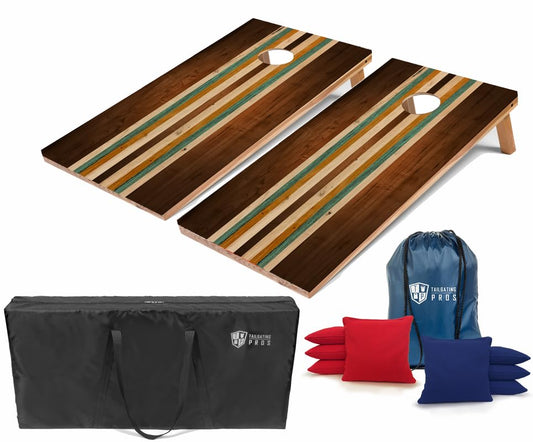 Tailgating Pros Regulation Cornhole Boards - 4'x2' Lightweight Wooden Retro and Classic Themed Cornhole Game w/Carrying Case & Set of 8 Corn Hole Bean Bags w/Tote - color: Stained Sage Line