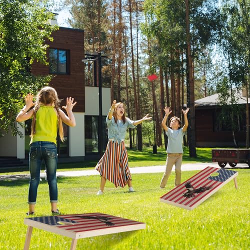 Regulation Cornhole Board Set with Storage Capability, 4 x 2 ft Solid Wood Cornhole Game Set with 8 Bean Bags and 2 Cornhole Board, Premium Corn Hole Game for Adults and Family (American Flag)