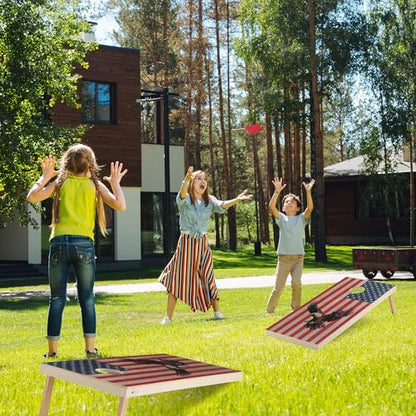 Regulation Cornhole Board Set with Storage Capability, 4 x 2 ft Solid Wood Cornhole Game Set with 8 Bean Bags and 2 Cornhole Board, Premium Corn Hole Game for Adults and Family (American Flag)