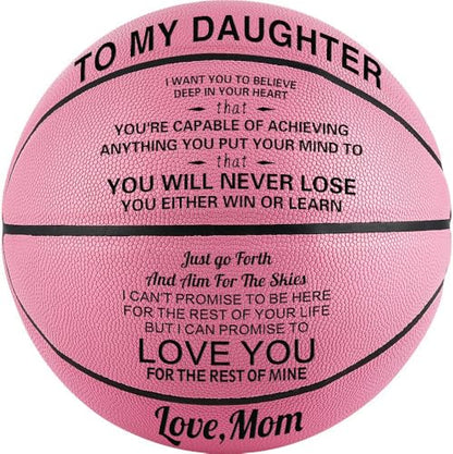 KAAYEE Engraved Basketball for Grandson, Engraved Basketball for Son from Mom Dad, Personalized 29.5" Basketballs Gifts, Custom Christmas Birthday Graduation Back to School Gift for Son from Mom Dad - color: Pink-Mom to Daughter