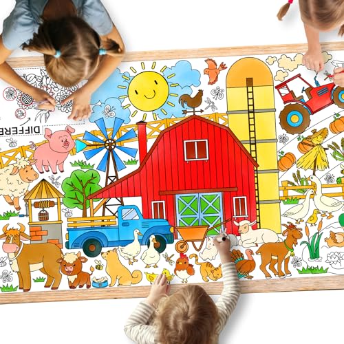 Gatherfun Farm Animal Party Giant Coloring Poster - 31.5X 72 Inches - Versatile Classroom Wall Décor & Birthday Activity - Farm Poster or Table Cover for School Parties and Special Events - style: FARM