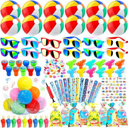 182 Pcs Pool Party Favors Beach Party Favors, Summer Goodie Bag Stuffers for Kids 3-8 8-12 with Beach Balls, Sunglasses, Water Balls for Summer Birthday Party Favors - style: pool Party Favor