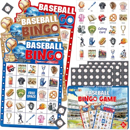 Fancy Land Baseball Bingo Game Baseball Party Bingo Cards Set for Kids Adults Sports Theme Birthday Family Activity Supplies 24 Players