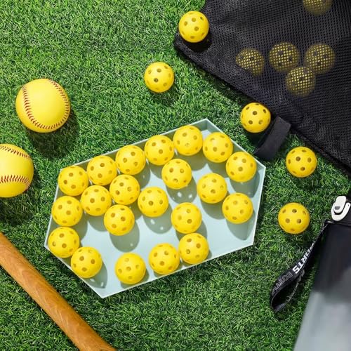 Lunmon 36 Pcs Practice Baseball 42mm Small Training Balls Plastic Hollow Softballs Golf Balls with a Drawstring Bag for Backyard Hitting Batting Training Indoor Outdoor Use - color: Yellow