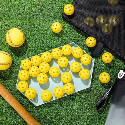 Lunmon 36 Pcs Practice Baseball 42mm Small Training Balls Plastic Hollow Softballs Golf Balls with a Drawstring Bag for Backyard Hitting Batting Training Indoor Outdoor Use - color: Yellow