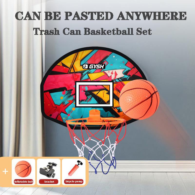 GYSH Trash Can Basketball Hoop,Clip On Any Bin or Behind The Door ! Mini Hoop with Backboard, Ball & Pump，Classroom, Office Toys for Adults, Great Birthday Gift Idea (Red) - color: Red