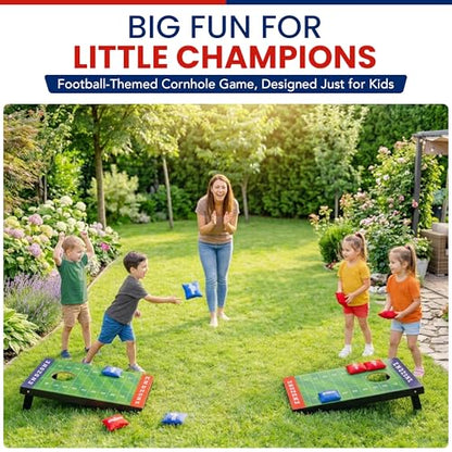Kids Cornhole Board Set - 20.7”x12.5” Football Edition 2 Foldable MDF Boards + 8 All-Weather Bean Bags - Portable Bean Bag Toss for Indoor & Outdoor Games - Family Yard Game for Tailgate & Lawn Games