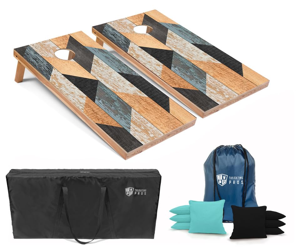 Tailgating Pros Cornhole Boards 4x2 Official Regulation Size – Wooden Design Cornhole Game Set with 8 Bean Bags, Carrying Case & Tote – Outdoor Tailgate Yard Game