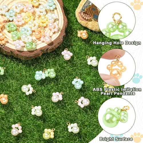 Stiesy Handmade Animal Paw Charms ABS Plastic Imitation Pearl Cute Dog Cat Paw Print Shape Dangle Charms Pendants Bulk for Necklace Bracelet Earring Jewelry Making Supplies DIY Craft 40Pcs 8 Style - color: Paw Print-40pcs