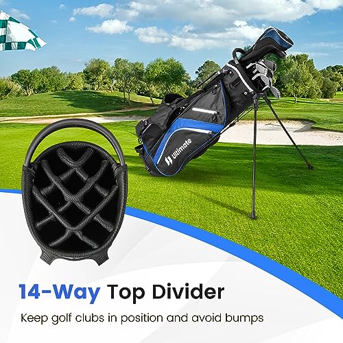 KOTEK Golf Stand Bag, 14 Way Top Divider Golf Club Bag with Cooler, 6 Zippered Pockets, Rain Hood, Adjustable Dual Shoulder Straps & Umbrella Holder, Lightweight Golf Bag for Men Women - color: Blue
