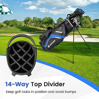 KOTEK Golf Stand Bag, 14 Way Top Divider Golf Club Bag with Cooler, 6 Zippered Pockets, Rain Hood, Adjustable Dual Shoulder Straps & Umbrella Holder, Lightweight Golf Bag for Men Women - color: Blue