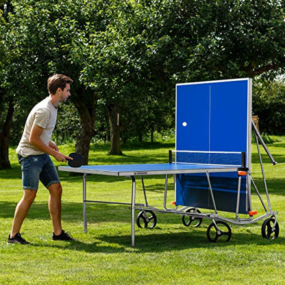 Vermont TS100 Outdoor Table Tennis Table | Portable Regulation-Size Ping Pong Table with Steel Frame & 360° Wheels | Optional Bat & Ball Sets for All Skill Levels - style: Table + Club Set