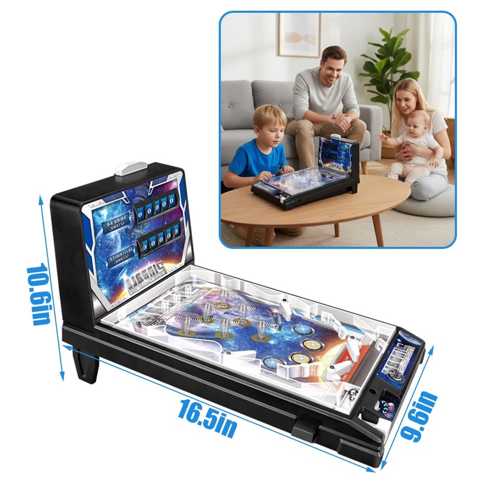 Mini Electronic Pinball Game with Scorer Light and Sound Tabletop Adults Pinball Machine for Kids Retro Desktop Arcade Pinballs Toy