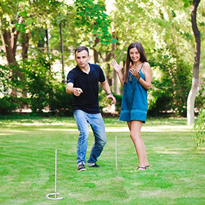 Professional Grade Horseshoe Set - Heavy-Duty Set with Carrying Bag, 4 Horse Shoes, and 2 Poles - Outdoor Games for Adults and the Whole Family by Trademark Games