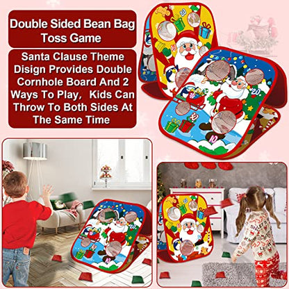 Christmas Party Games for Kids Adults Bean Bags Toss Game Double Side Collapsible Cornhole 8 Score Holes Christmas Toys Party Favors Supplies Carnival Yard Indoor Outdoor (6 Bean Bags)