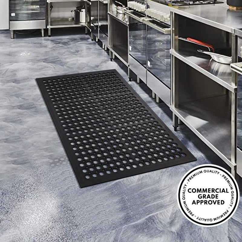 A1HC New All Purpose Anti Fatigue Versatile Rubber Floor Non-Slip Mat with Drain Holes, Perfect as Workplace Mat, Restaurant Kitchen Mat, Commercial Utility Garage Floor Mat - 24" x 36" (3 Pack) - size: 3 Pack - 36"L x 24"W x 0.6"Th
