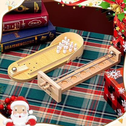 Deekin 2 Set Desktop Shoot the Moon Game Table Top Mini Bowling Game Set Classic Steel Ball Wooden Tabletop Games Wooden Board Mini Arcade Table Games Bowling Set Gag Gifts for Adult Teen Office Desk