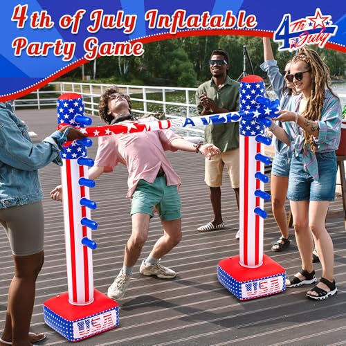 Threan 4th of July Inflatable Limbo Game 250th Anniversary Independence Day Party Game USA Red White Blue Star Patriotic American Flag Inflatable Limbo for Adults Indoor Outdoor Memorial Veterans Day - style: 4th of July