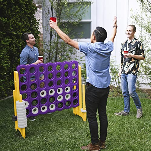 ECR4Kids Jumbo 4-to-Score Giant Game with 42 Rings and Reset Sliders, Kids Games, Purple/Gold - color: Purple/Gold