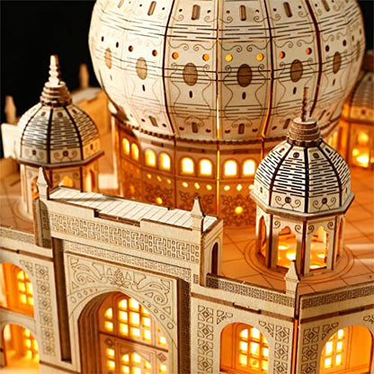 3D Wooden Puzzles Persian Love Palace Kits Includes Light Strip, Brainteaser and Puzzle for Halloween/Birthday,Gifts for Adults and Teens to Build Combination - style: Taj Mahal