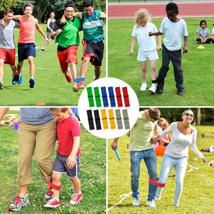 12 Pcs 3 Legged Race Bands Firm Elastic Tie Kids Outdoor Games Teamwork Birthday Party Game for Adults & family Field Day Carnival Theme Outside Yard Games