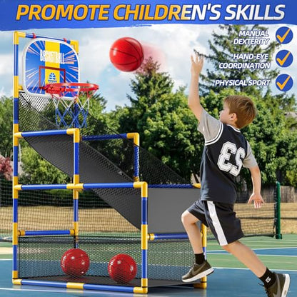 Arcade Basketball Game Indoor, Kids Ajustable Basketball Hoop, Outdoor Carnival Sports Play Toy with 4 Balls and Air Pump, Educational Birthday Gift for Boys Girls 3 4 5 6 7 8 Year Old (Blue)