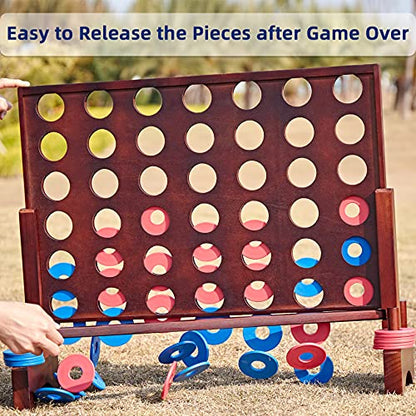 SpeedArmis Giant Wooden 4 in A Row Game - Fun Indoor and Outdoor Board Games for Teens, Includes 42 Pcs Dics and Carrying Bag