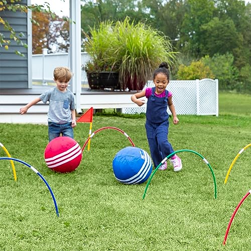 HearthSong Oversized Kick Croquet Outdoor Game fro 4+ years With Two 14" Cloth-Covered Balls, Seven Wickets, and Two Finish Flags