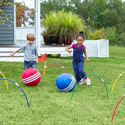 HearthSong Oversized Kick Croquet Outdoor Game fro 4+ years With Two 14" Cloth-Covered Balls, Seven Wickets, and Two Finish Flags