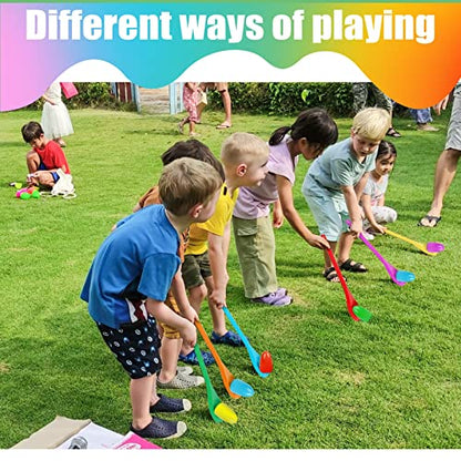24 Pack Easter Egg and Spoon Race Game, 6 Colors Egg Spoon Race Game Sets with 12 Eggs and 12 Spoons, Halloween Egg Hunt Games, Easter Egg Toys for Kids