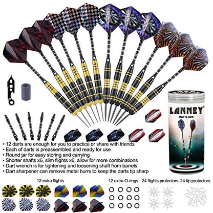 Darts Metal Tip Set, 20 Grams and 24 Grams Steel Tip Darts Set, Professional Metal Tipped Darts with Sharpener Tool Kit, Aluminum Shafts, Brass Barrels, Carrying Case, Extra Flights, Dart Accessories