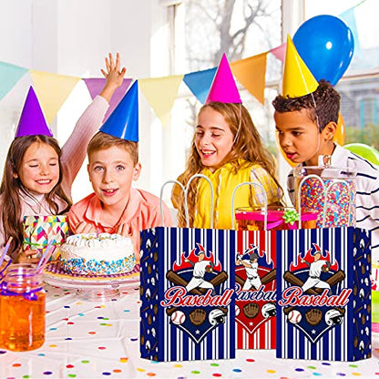 chiazllta 12 Pcs Baseball Party Treat Bag Kids Boys Girls Baseball Gift Candy Goodie Snack Favor Bags with Handle for Sports Game Themed Birthday Party Baby Shower Team Celebration Decoration Supplies - style: Baseball