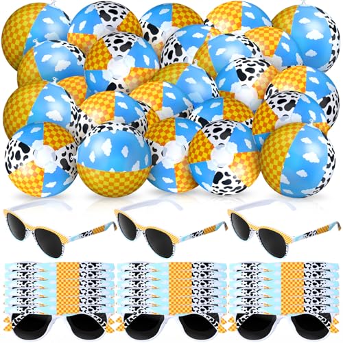48 Pcs Toy Inspired Inflatable Beach Balls with Matching Glasses 10 Inch Animated Blow up Balls Pool Party Supplies for Water Birthday Beach Summer Holiday Fun - style: Splicing
