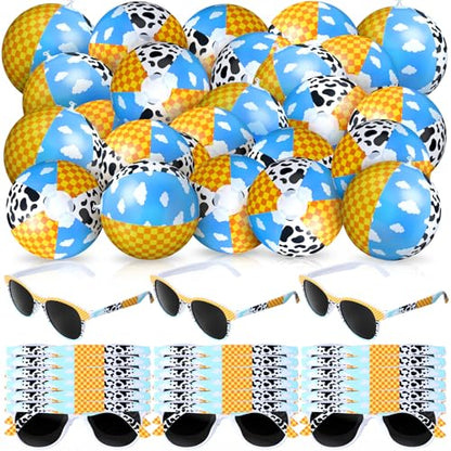 48 Pcs Toy Inspired Inflatable Beach Balls with Matching Glasses 10 Inch Animated Blow up Balls Pool Party Supplies for Water Birthday Beach Summer Holiday Fun - style: Splicing