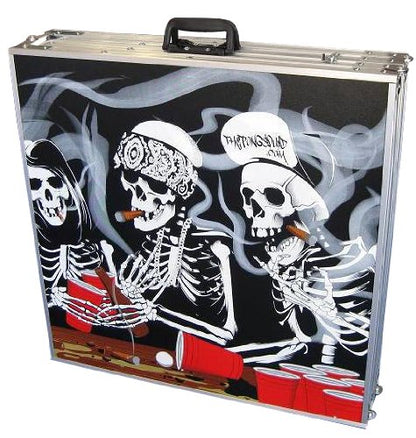 Bones Portable Pong Table with Cup Holes for Football Tailgating, Camping, Halloween Decoration Games.