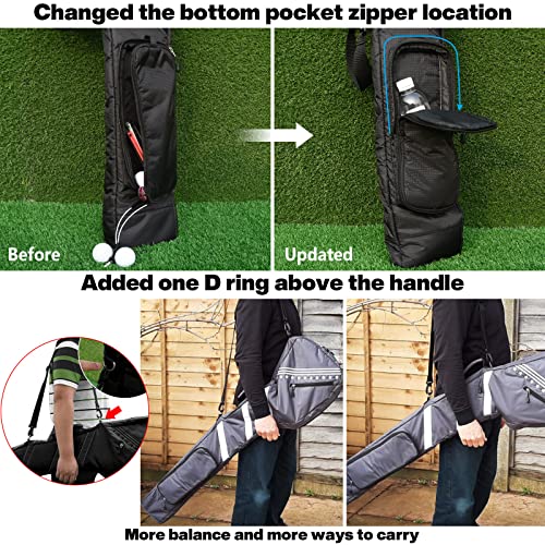 Big Teeth Golf Sunday Bag, Small Golf Bag Lightweight, Par 3 Golf Bag for A Few Clubs Driving Range, Practice with Carry Shoulder Strap Foldable Multi-Colour - color: Thicker Travel Option Black