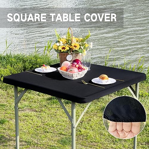 Square Fitted Table Cover Elastic Tablecloth Stretch Spandex Tables Top Cover Table Topper Cap for Dining Kitchen Home Party Black 34X34 Inch - color: Black, size: 34" x 34" (Square)