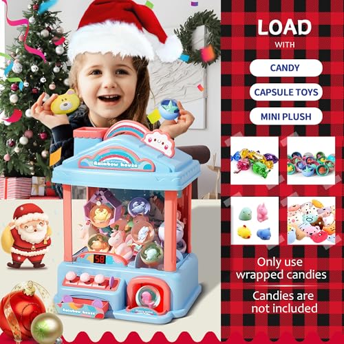 Mini Claw Machine for Kids | Electric Vending Machine Toy Arcade Game Toy with Mini Prizes, Candy Claw Machine Toys Adjustable Sound and Music, Birthday Gifts for Girls - style: Blue Rainbow Claw Machine