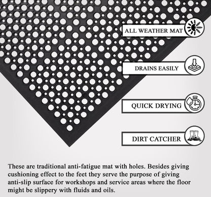 A1HC New All Purpose Anti Fatigue Versatile Rubber Floor Non-Slip Mat with Drain Holes, Perfect as Workplace Mat, Restaurant Kitchen Mat, Commercial Utility Garage Floor Mat - 32" x 47" (3 Pack) - size: 3 Pack - 47"L x 32"W x 0.6"Th
