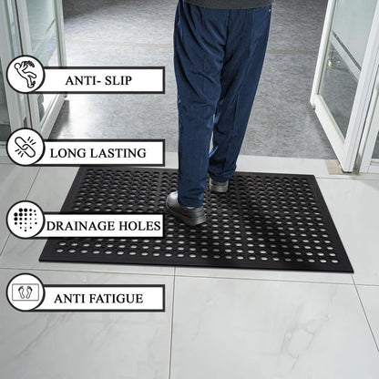 A1HC New All Purpose Anti Fatigue Versatile Rubber Floor Non-Slip Mat with Drain Holes, Perfect as Workplace Mat, Restaurant Kitchen Mat, Commercial Utility Garage Floor Mat - 24" x 36" (3 Pack) - size: 3 Pack - 36"L x 24"W x 0.6"Th