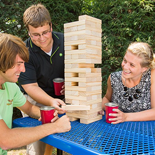 Extra Large Stack Tower Drinking Game w Carrying Case - Stack up to 5 Ft Tall- 60pcs Giant Wooden Blocks w Drinking Commands (21+ Only) - Fun Party Game for College & Adults