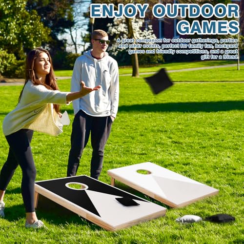 Solid Wood Cornhole Game Set, 2 Portable 3 x 2 ft Cornhole Boards, 8 Bean Bags, Indoor & Outdoor Lawn Toss Games Activity