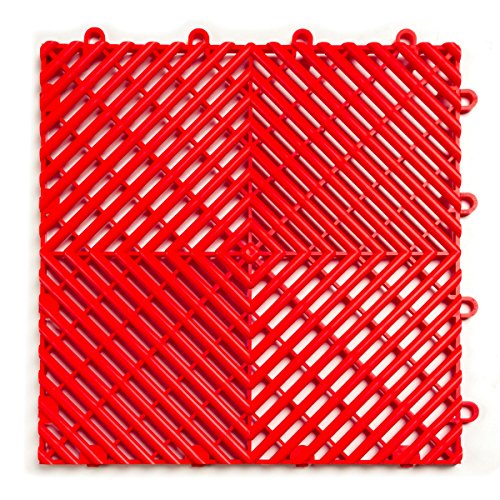 Big Floors RaceDeck Garage Floor Tiles, Interlocking Garage Flooring, Free-Flow Open Rib Self-Draining Heavy-Duty Copolymer Modular Tile (Red, 48 Pack of 12 x 12" Tiles, 48 Sq Ft) - color: Red, size: 48 Pack